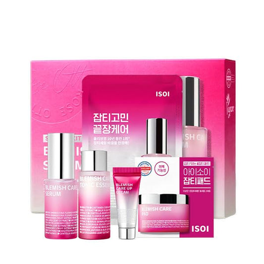ISOI Blemish Care Up Serum Special Kit, 5-Step Korean Skin Care Set for Hydration & Radiance, Travel Size Gift Set (Serum, Tonic Essence, Cream, Pad, Mask)