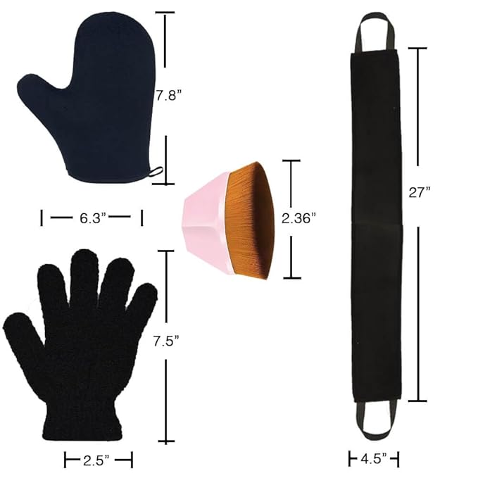 4Pack Self Tanning Mitt Applicator Set, 1 Self Tanning Mitt, 1 Self Tanner Lotion Back Applicator, 1 Self Face Tanner Brush, 1 Exfoliating Glove, Sunless Self Tan Kit