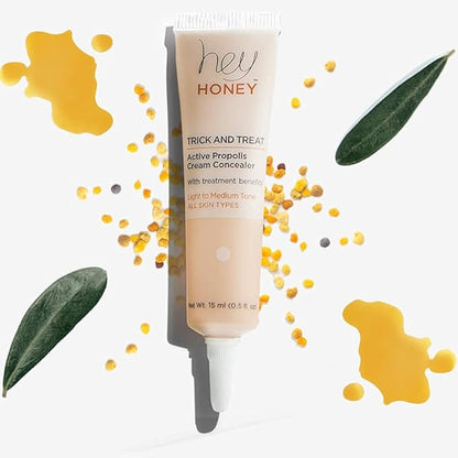 Hey Honey Skincare Trick & Treat Active Honey & Propolis Full-Coverage Concealer | for Rosacea, Acne & Blemishes, Dark Spots, Eye Dark Circles & Discoloration | Light to Medium Tone | 0.5 oz.