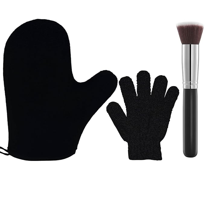 3Pack Self Tanning Mitt Set, 1 Self Tanning Mitt, 1 Self Face Tanning Brush, 1 Exfoliating Glove, Self Tan Kit (3pcs tan applicators)