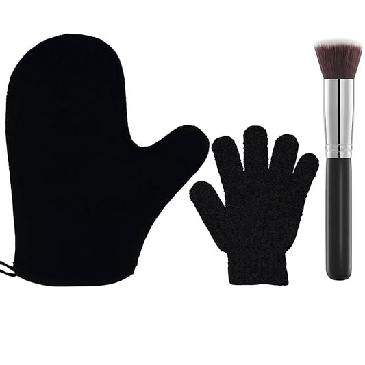 3Pack Self Tanning Mitt Set, 1 Self Tanning Mitt, 1 Self Face Tanning Brush, 1 Exfoliating Glove, Self Tan Kit (3pcs tan applicators)