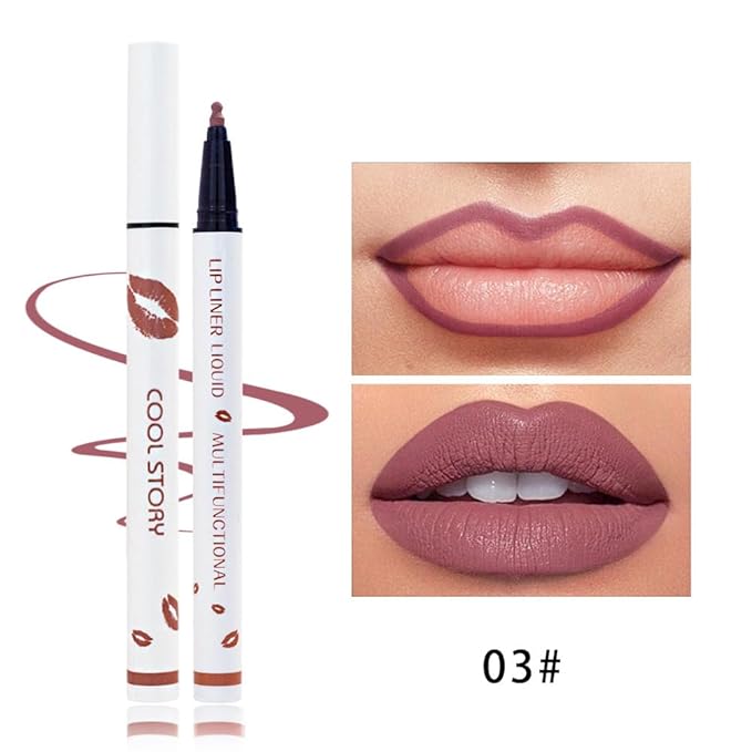 YUANLI Lip Stain Marker Pen, Lip Liner and Lipstick 2 in 1, Long Lasting Waterproof Matte Lip Tint Stain for Women, Hydrating and Waterproof 24 Hour Lip Liner Pencil & Liquid Lipstick - 03