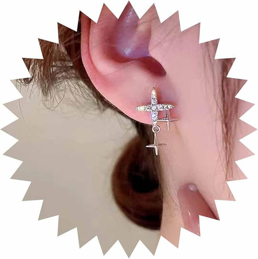 Vintage Rhinestone Star Earrings Silver Star