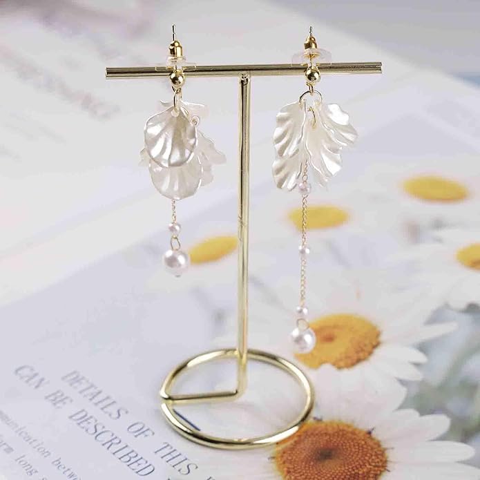 Vintage Pearl Flower Drop Earrings Long