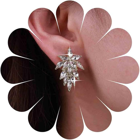 Vintage Crystal Leaf Earrings Leaf Cluster
