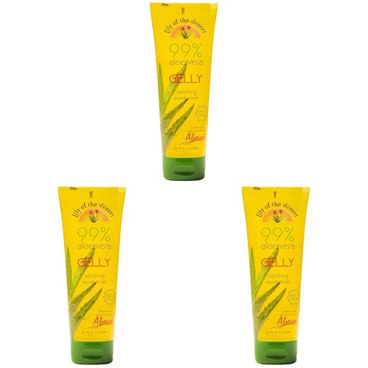 Lily Of The Desert Gelly Moisturizer - 99% Organic Aloe Vera Gel for Skin, After Sun Care with Aloe, Vitamin E Oil, and Vitamin C for Sunburn Relief, 8 Fl Oz (Pack of 3)