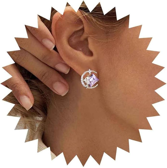 Vintage Purple Crystal Moon Earrings Amethyst