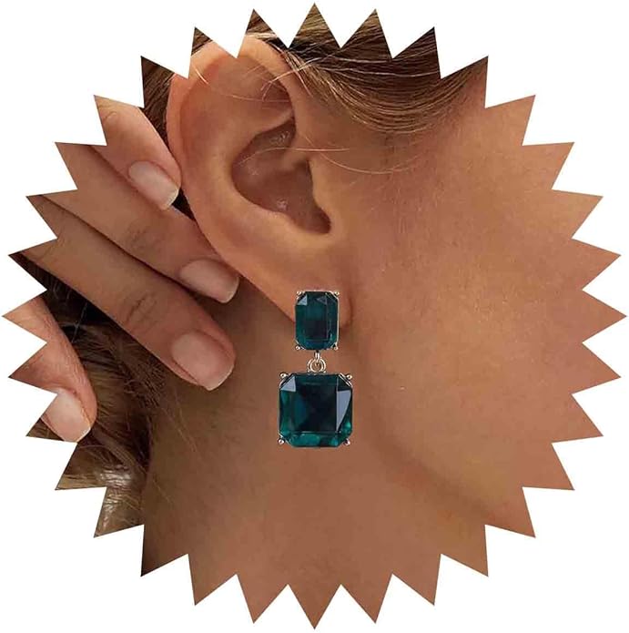 Vintage Emerald Square Earrings Green Emerald Drop Earrings