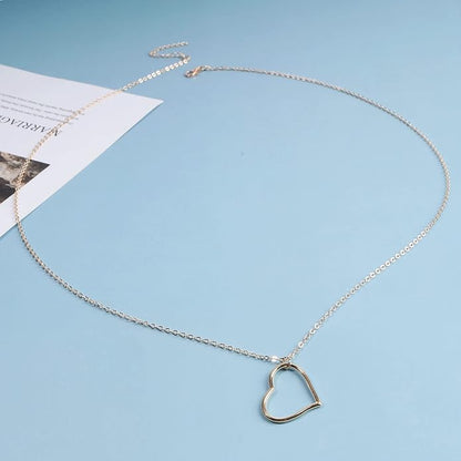 Boho Long Heart Necklace Open Heart
