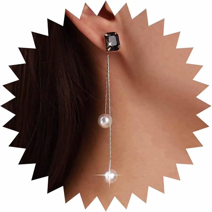 Vintage Black Crystal Pearl Drop Earrings