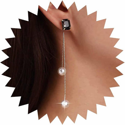 Vintage Black Crystal Pearl Drop Earrings