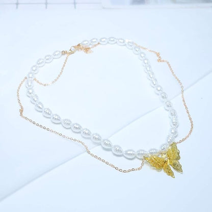Bohemian Layered Necklace with Butterfly Pendant