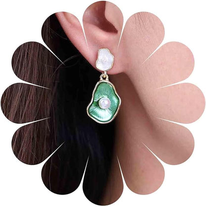 Vintage Lotus leaf Pearl Drop Earrings