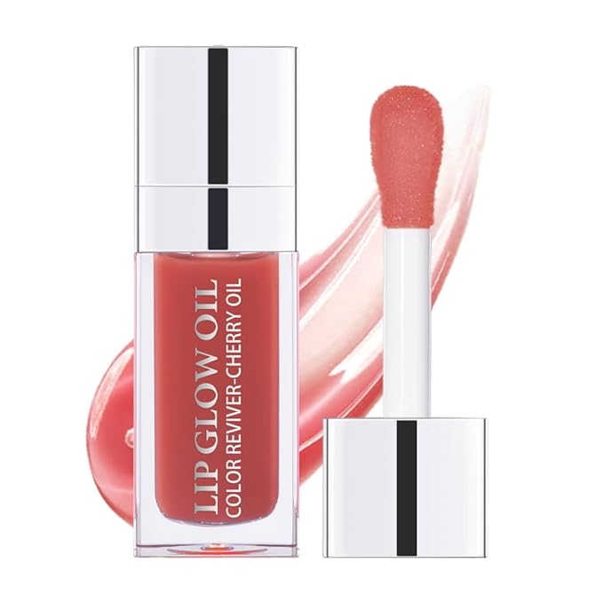 Hydrating Lip Glow Oil, Moisturizing Lip Gloss, Plumping Lip Oil, Non-Sticky Long Lasting Lip Oil Gloss, Transparent Lip Oil Tinted, Reduce lip lines (Rosewood)