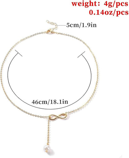 Boho Pearl Infinity Necklace Silver Y