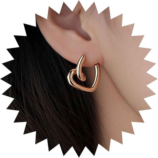 Vintage Heart Hoop Earrings Gold Heart