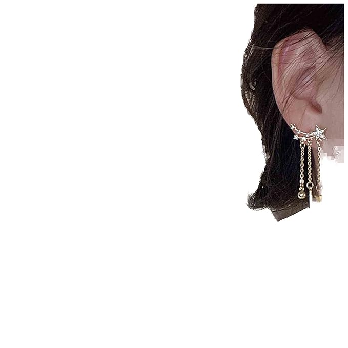 Rhinestone Star Pearl Ear Climber Earrings