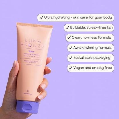 GLOW Gradual Sunless Hydrating Self Tan Moisturizer - Organic Vegan Tanner, Natural Olive Finish, 6.7 fl. Oz