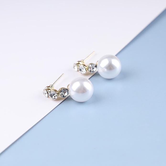 Vintage Rhinestone Pearl Drop Earrings Gold