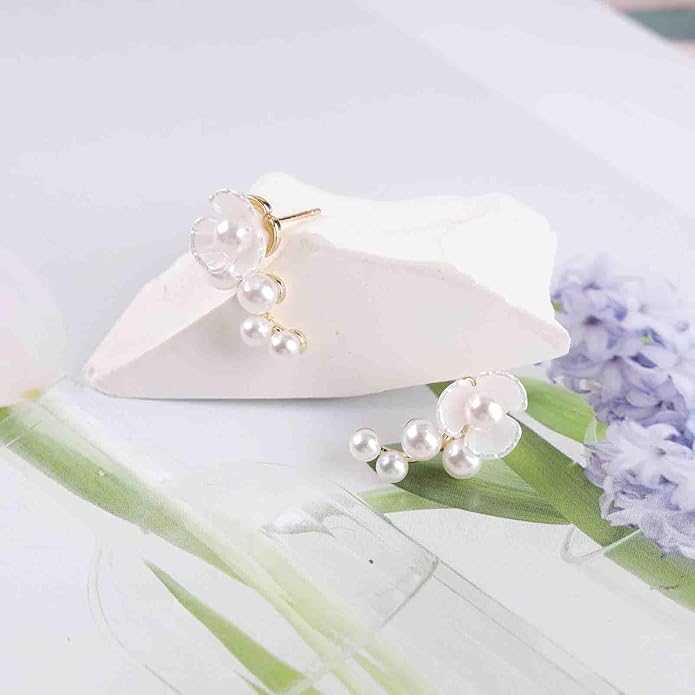 Vintage Pearl Flower Earrings Gold Pearl