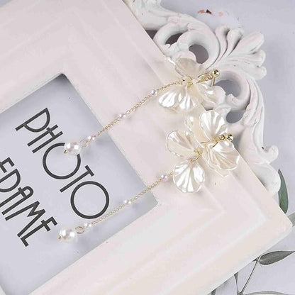 Vintage Pearl Flower Drop Earrings Long