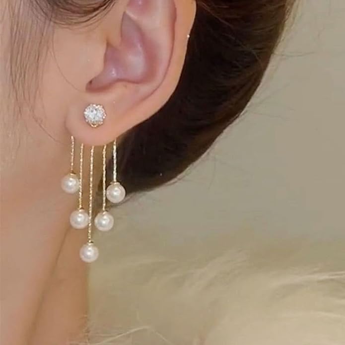 Vintage Crystal Pearl Drop Earrings Long