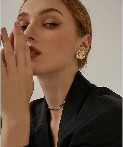 CLASSYZINT Gold/White/Red/Black Flower Stud Earrings