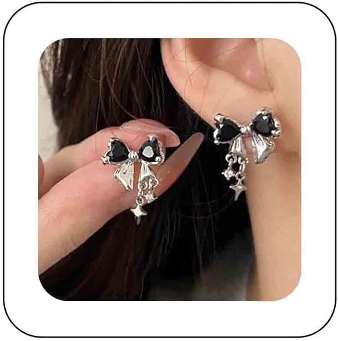 Vintage Crystal Bow Earrings Black Onyx Stud Earrings