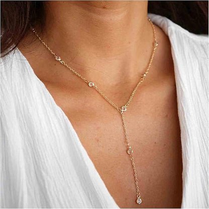 Boho Crystal Y Necklace Gold Moonstone