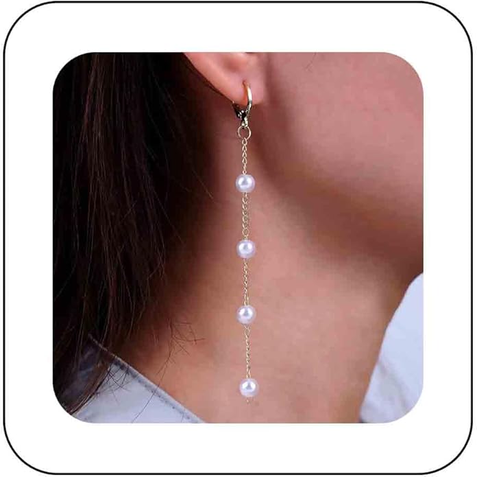 Boho Pearl Dangle Earrings Long Pearl