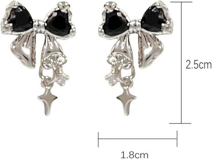 Vintage Crystal Bow Earrings Black Onyx Stud Earrings