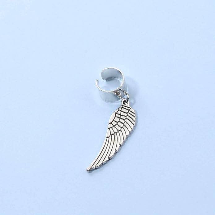 Boho Angel Wing Cuff Earrings Silver