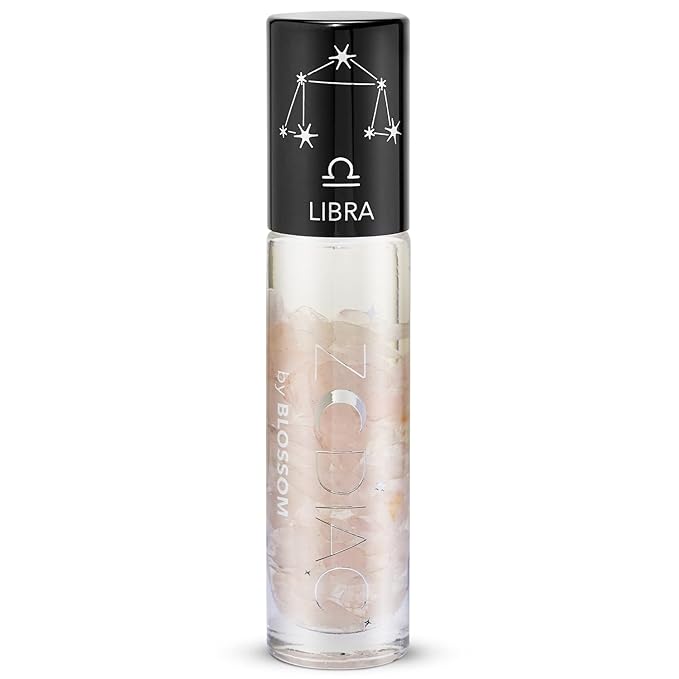 Blossom Zodiac Sign Vanilla Scented Moisturizing Roll-On Lip Gloss with Crystals, Made in USA, 0.20 fl. oz./5.9ml, Libra