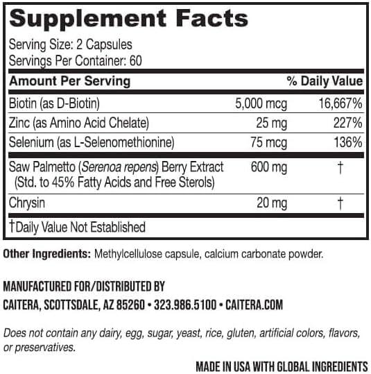 Grow & Behold | Clinically Tested Dietary Supplement for Thinning Hair | Saw Palmetto, Biotin, Zinc & Selenium to Support Hair Growth, Vitality, Shine & Fullness | Vegan 120 Capsules