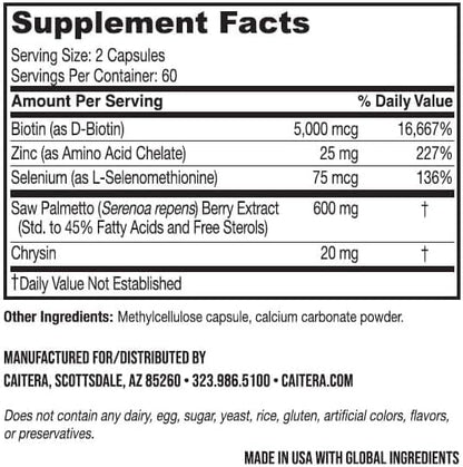 Grow & Behold | Clinically Tested Dietary Supplement for Thinning Hair | Saw Palmetto, Biotin, Zinc & Selenium to Support Hair Growth, Vitality, Shine & Fullness | Vegan 120 Capsules