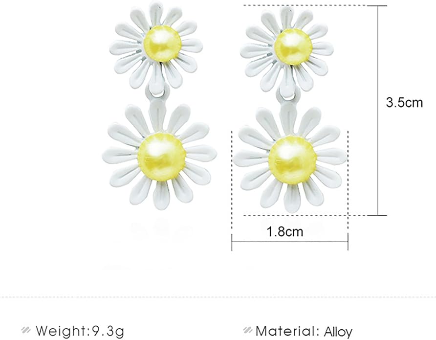 Vintage Resin Daisy Flower Earrings White