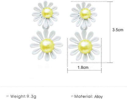 Vintage Resin Daisy Flower Earrings White