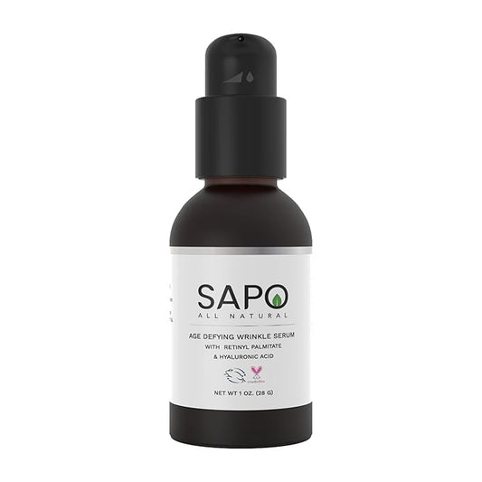 Wrinkle Serum with Bakuchiol, Hyaluronic Acid and Retinyl Palmitate - Daily Anti-Aging Essence for Fine Lines & Plump Skin, 1 Fl Oz