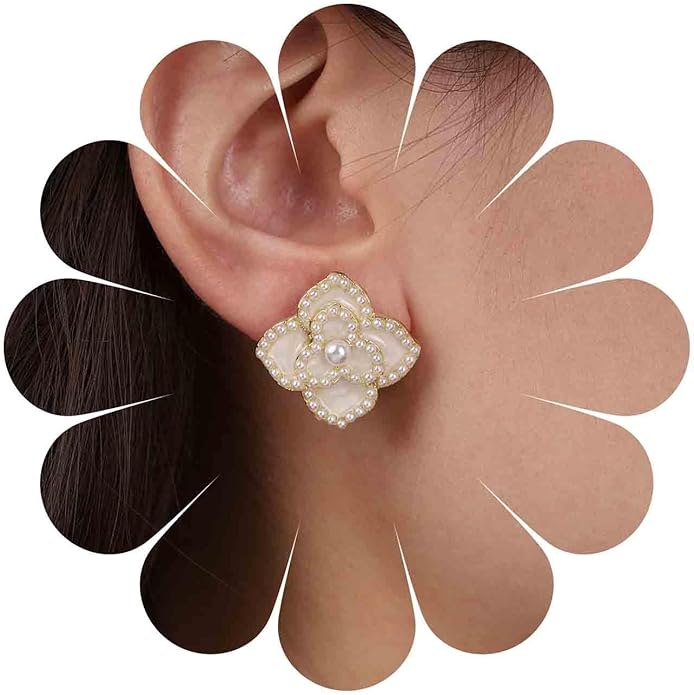 Vintage Pearl Flower Earrings Gold Pearl