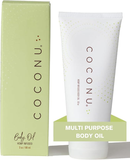 Coconu Hemp Infused Body Oil | Organic Coconut Oil Based | Couples Massage Oil & for Personal Use | No Added Fragrance & Flavor | 3 0z