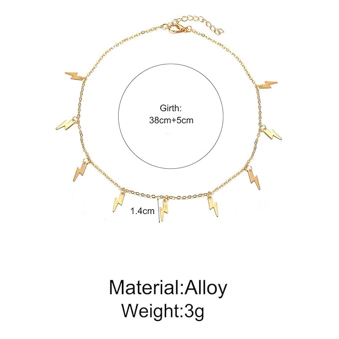 Boho Lighting Bolt Choker Necklace Gold Dangle Thunder