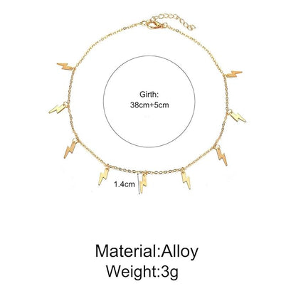 Boho Lighting Bolt Choker Necklace Gold Dangle Thunder