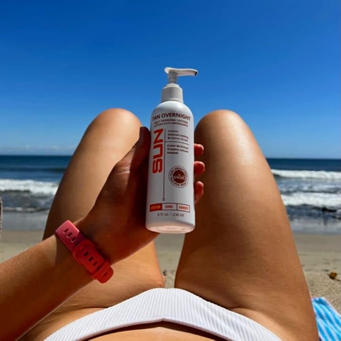 Sun Laboratories By Giesee Tan Overnight Self Tanning Lotion 32 oz - Medium To Dark Self Tanner, Sunless Tanning Lotion, Odorless Long Lasting Tanning Lotion, Instant Tanner Lotion for Face & Body