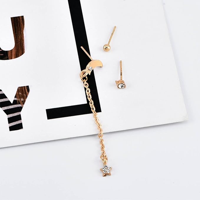 Bohemia Moon Star Dangle Earrings Gold