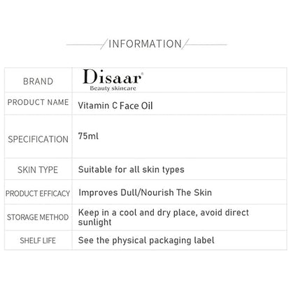 Vitamin C Face Oil Hyaluronic Acid Facial Moisturizing Essence Nourish Skin 75ml/2.5fl.oz