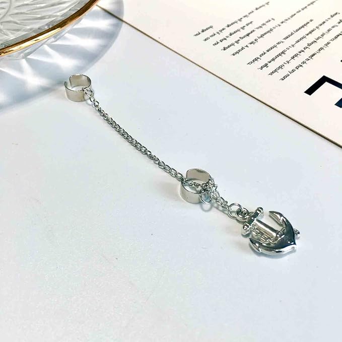 Anchor Chain Cuff Earrings Silver Anchor Dangle Chain