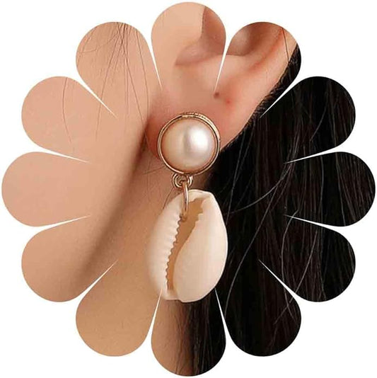 Vintage Pearl Shell Drop Earrings Gold