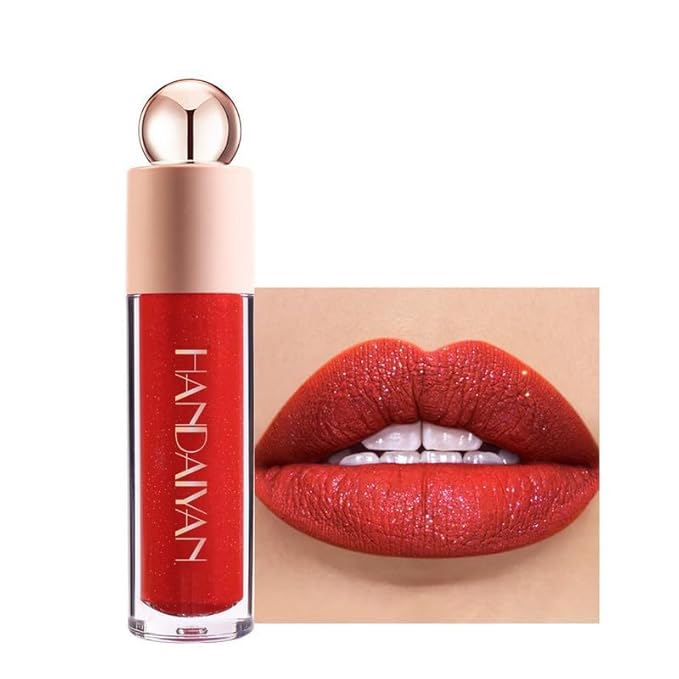 Shimmer Lip Gloss,Shine Liquid Lipstick Glossy Shimmer Finish, Glitter Sparkly Smooth Primer Lip Tint,Moisturizing Matte Lip Glaze Fine Glitter Waterproof Non-Stick Cup for Girls Women(#08)