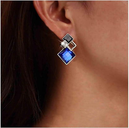 Vintage Crystal Square Drop Earrings Black Square Stud