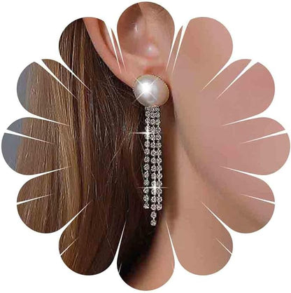 Vintage Crystal Pearl Drop Earrings Cz